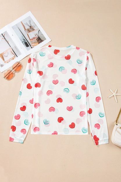Valentine Slogan Heart Mesh Long Sleeve Top