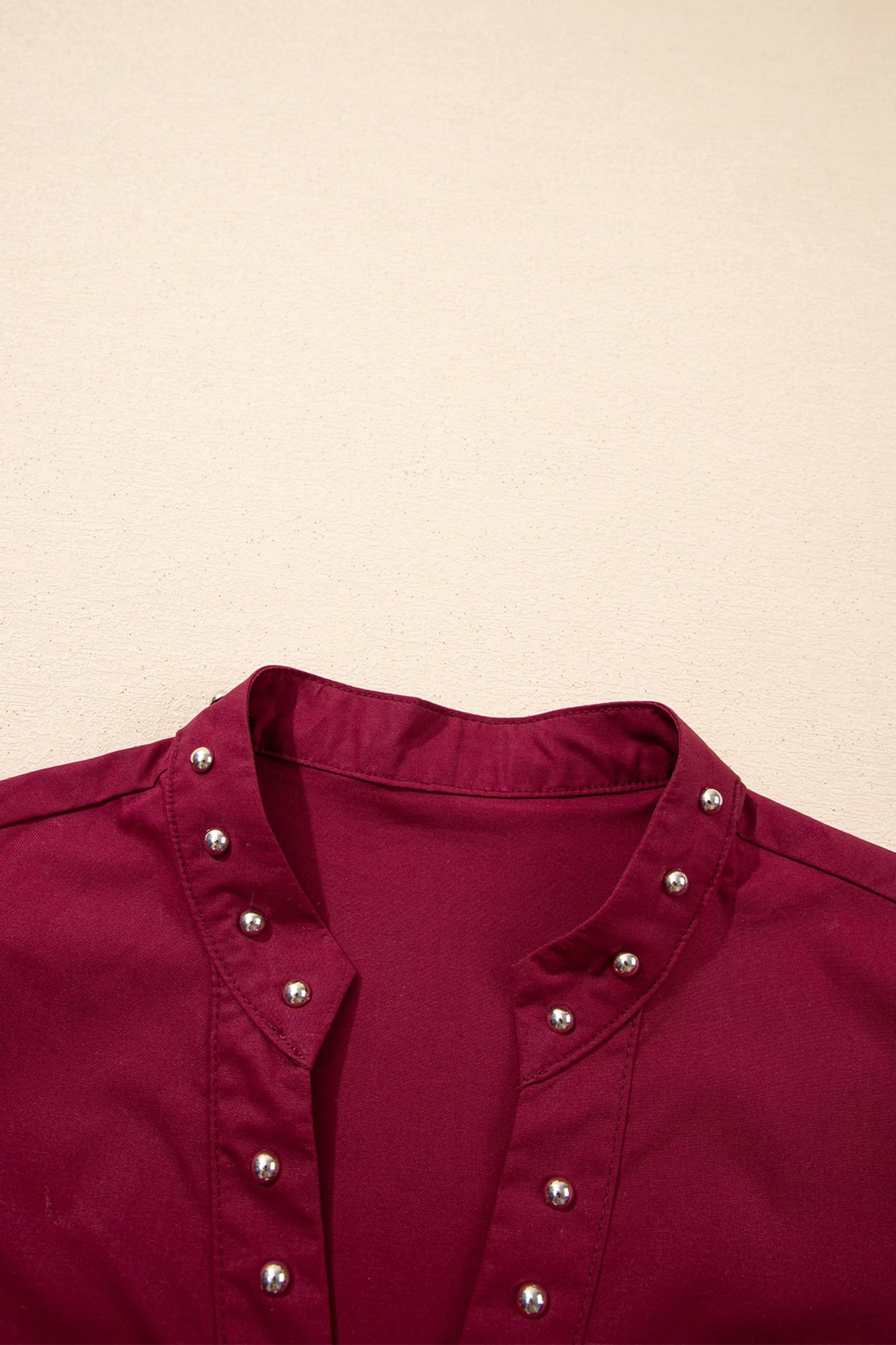 Rivet Embellish V-Neck Short Puff Blouse