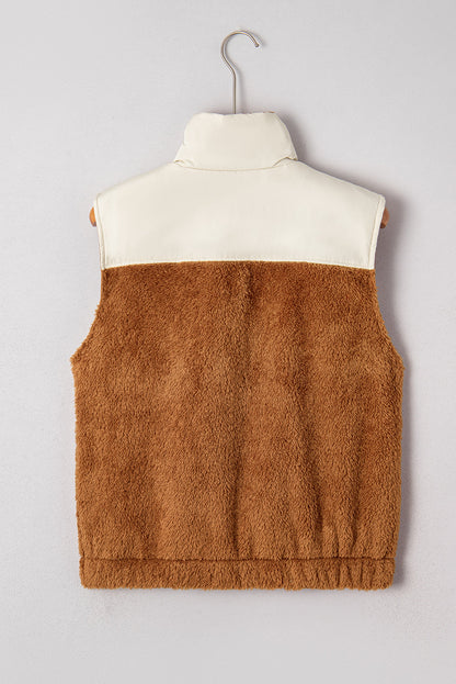 Colorblock Plush Patchwork Half-Zip Vest