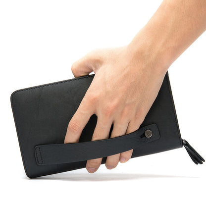 Double Zipper Cowhide Clutch Wallet