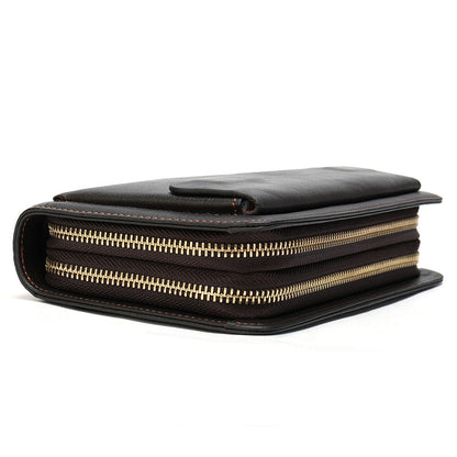 Double Zipper Cowhide Clutch Wallet
