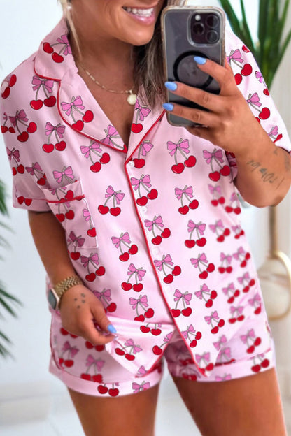 Bow Detail Top & Shorts Pajama Set