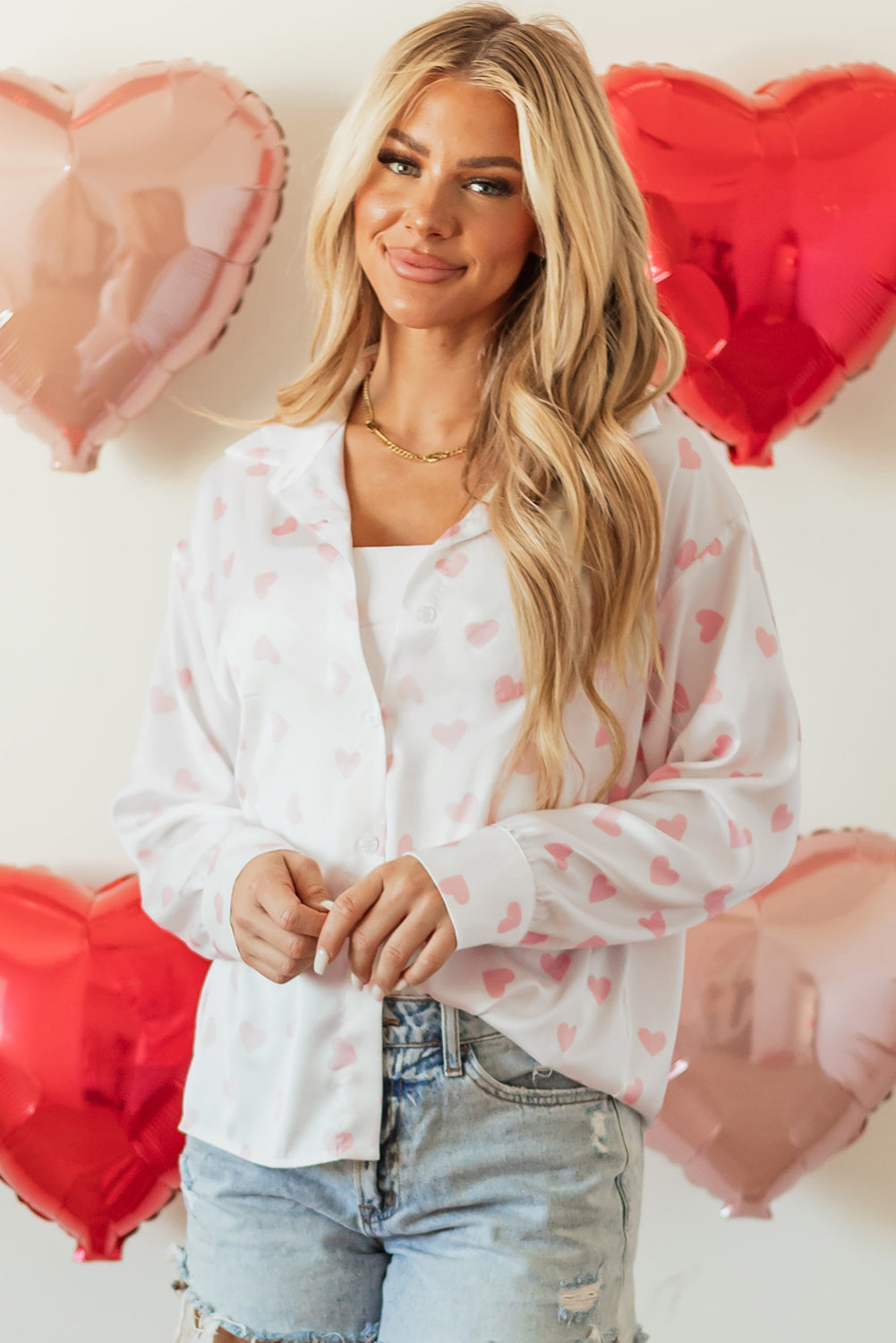 Valentine Heart Long Sleeve Buttoned Shirt