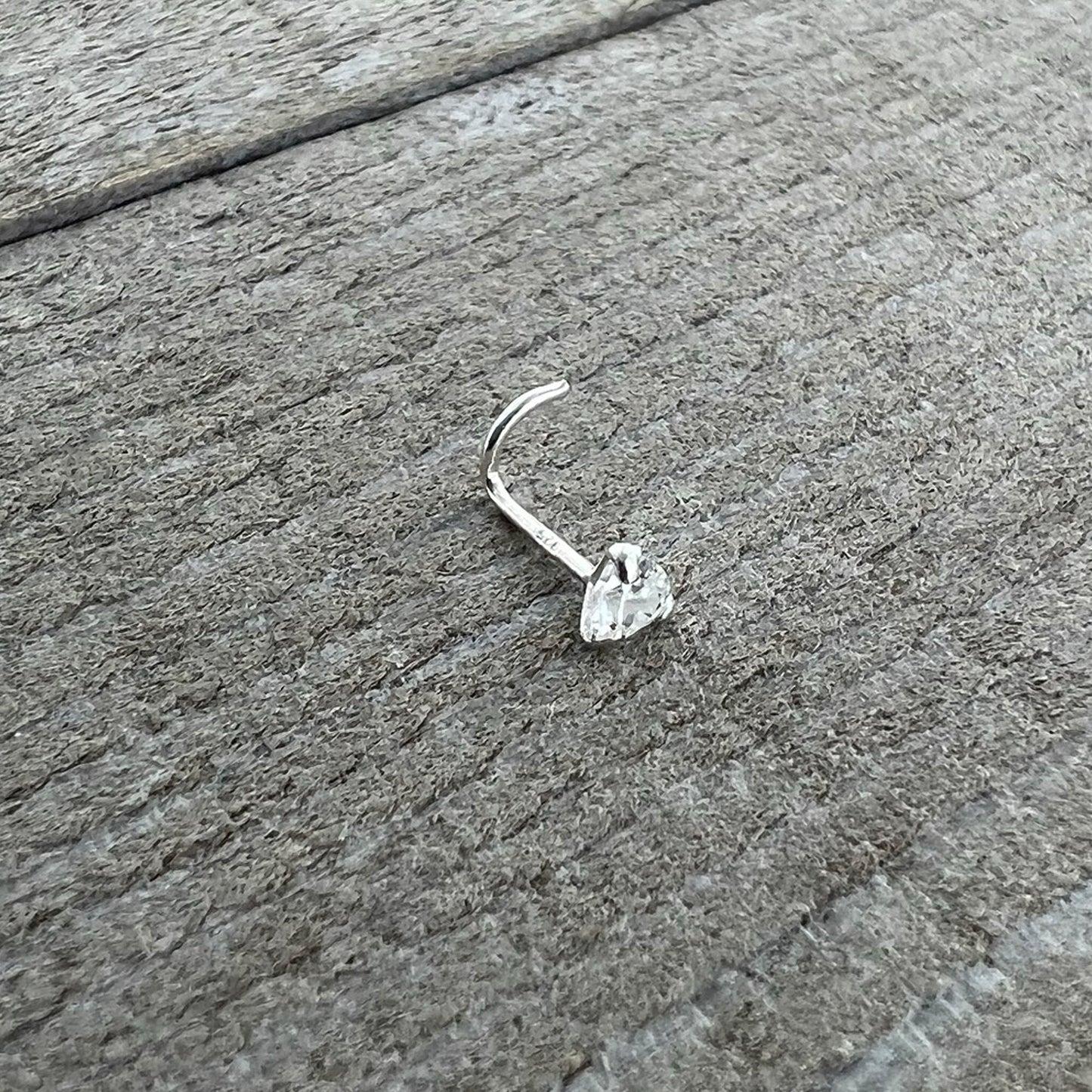 Sterling Silver 925 Clear CZ Heart Nose Ring
