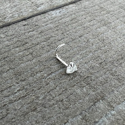 Sterling Silver 925 Clear CZ Heart Nose Ring