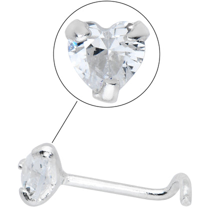 Sterling Silver 925 Clear CZ Heart Nose Ring