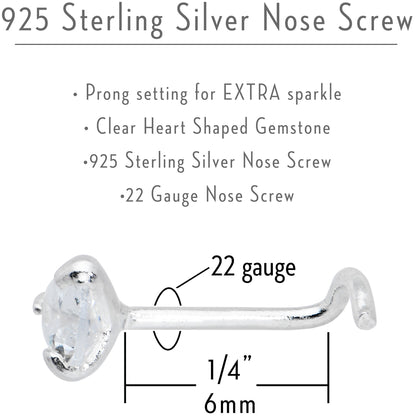 Sterling Silver 925 Clear CZ Heart Nose Ring