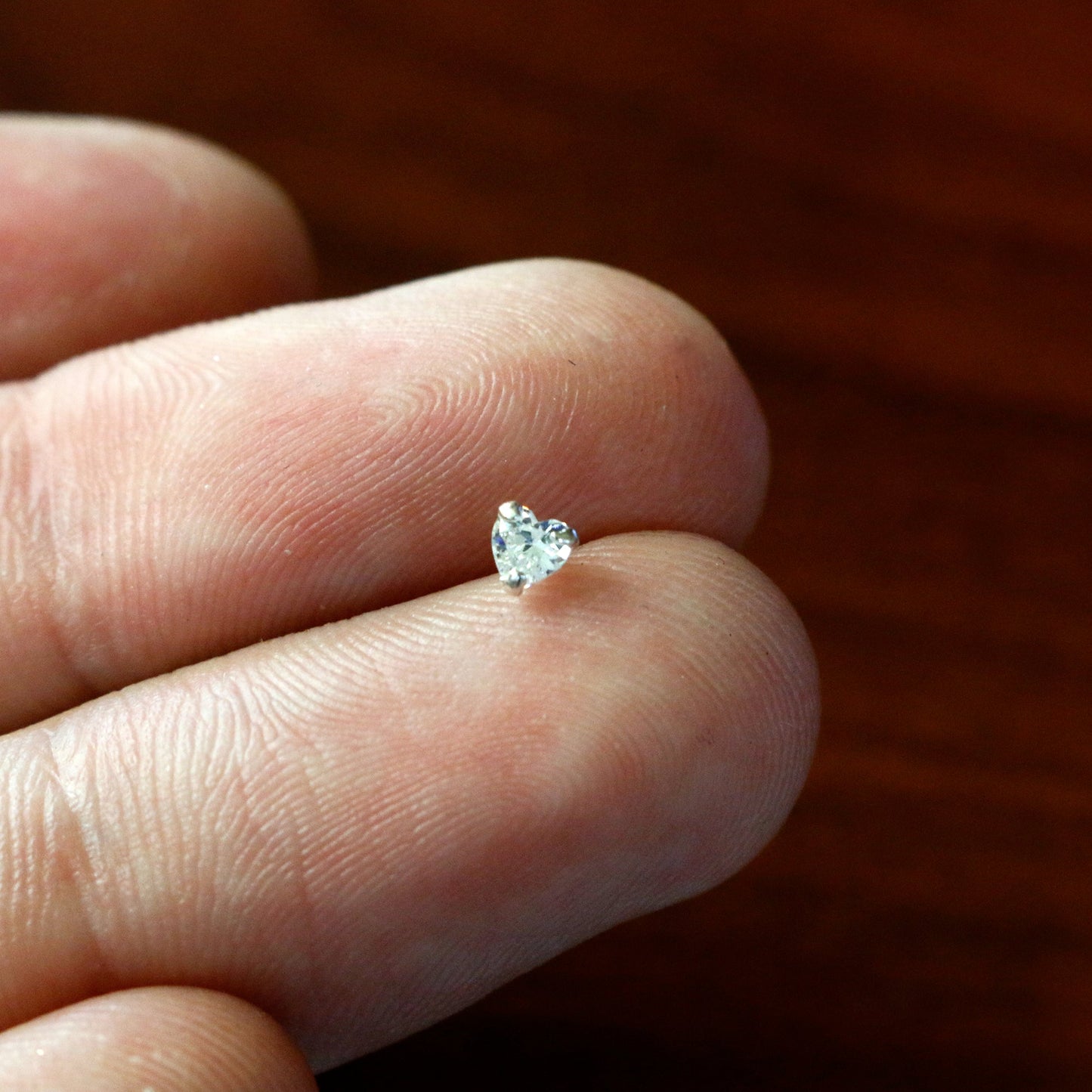 Sterling Silver 925 Clear CZ Heart Nose Ring