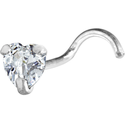 Sterling Silver 925 Clear CZ Heart Nose Ring