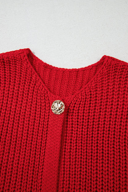 Solid Textured Buttoned Oversized Sweater Vest
