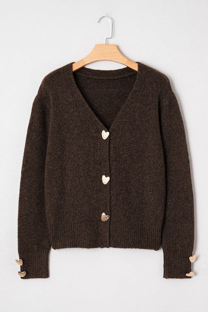 Heart Metal Button V-Neck Knit Cardigan