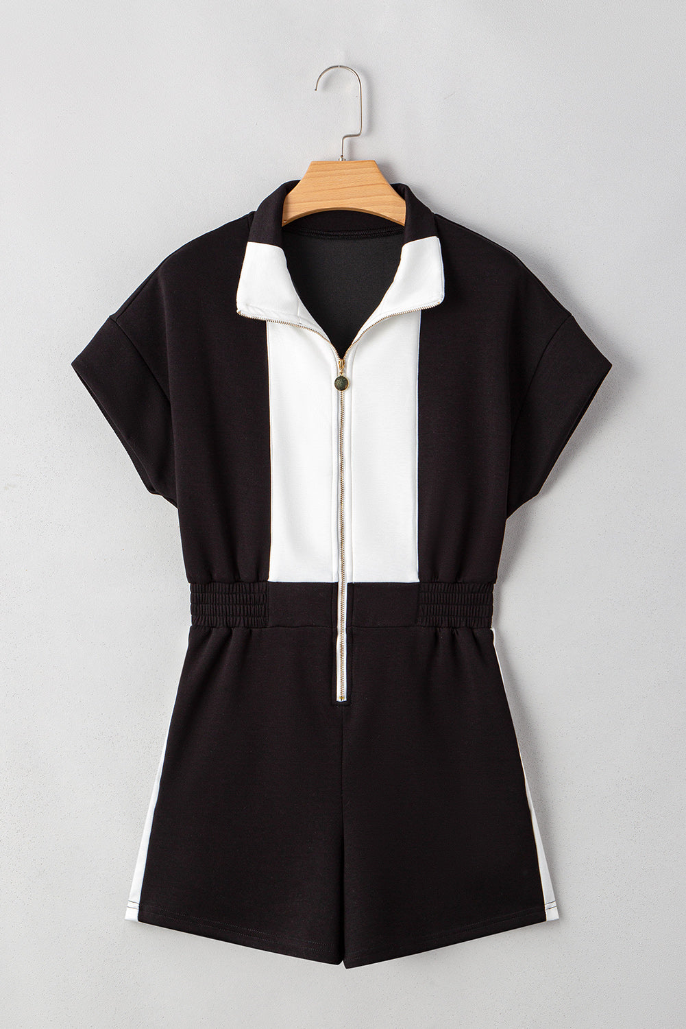 Collar Patchwork Zip Front Romper