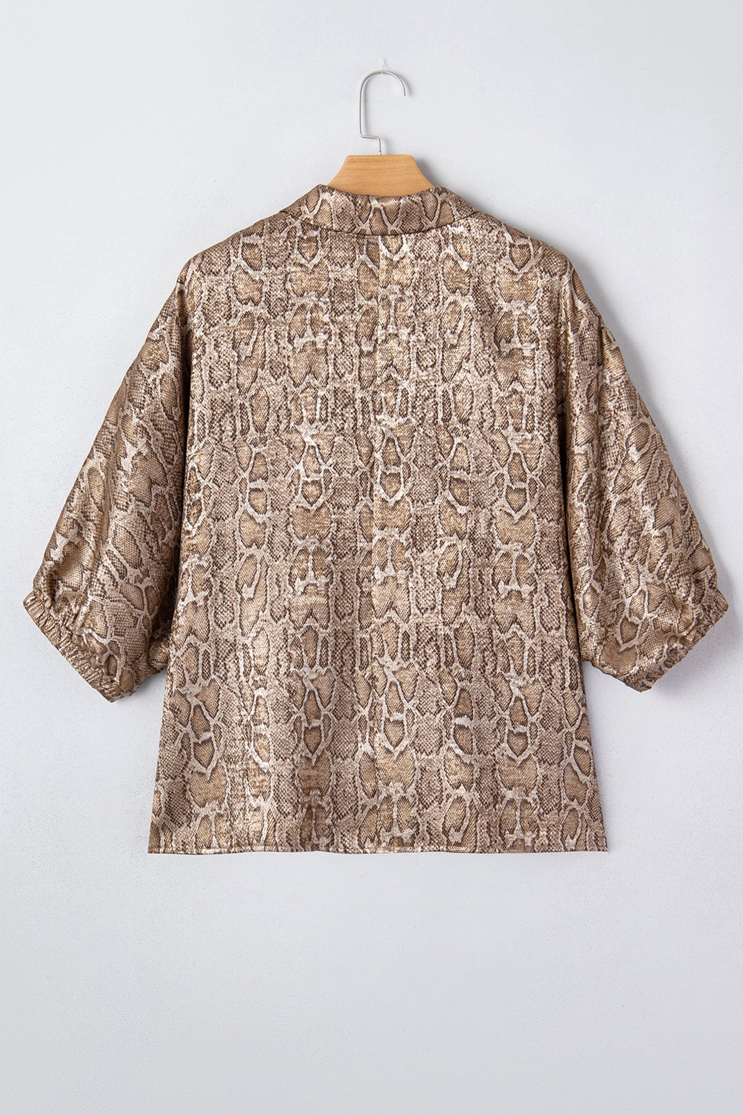 Leopard Metallic Polo Collar V-Neck Blouse