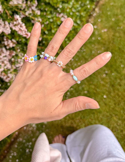 Pastel Beaded Ring Set