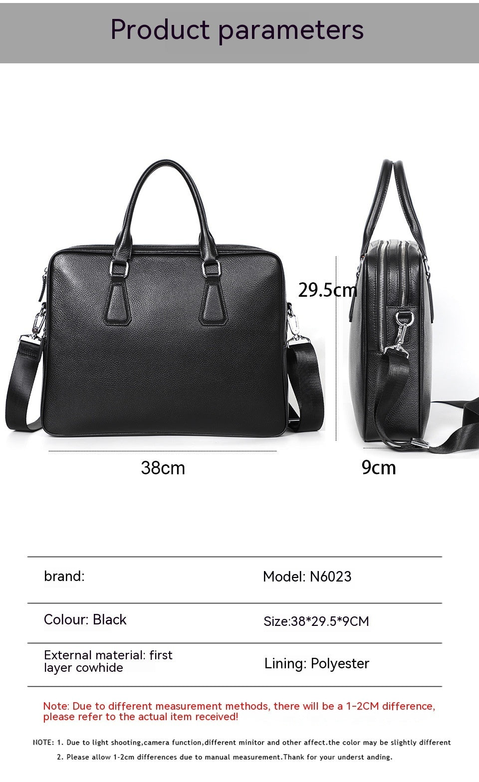 Men's Large Capacity Horizontal Leather Briefcase