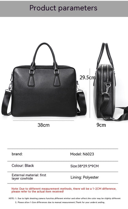 Men's Large Capacity Horizontal Leather Briefcase