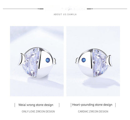 S925 Sterling Silver Kissing Gourami Stud Earrings