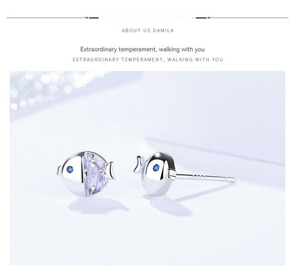 S925 Sterling Silver Kissing Gourami Stud Earrings