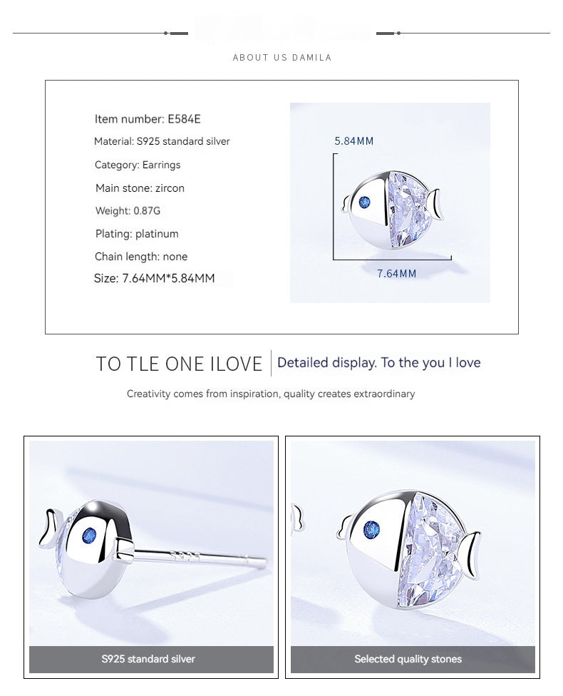 S925 Sterling Silver Kissing Gourami Stud Earrings