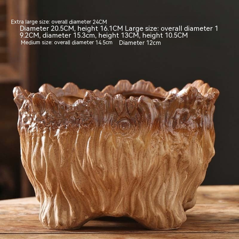 Large Ceramic Flower Pot with Tree Root Design