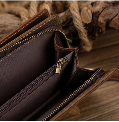 Men's Crazy Horse Leather Zipper Wallet
