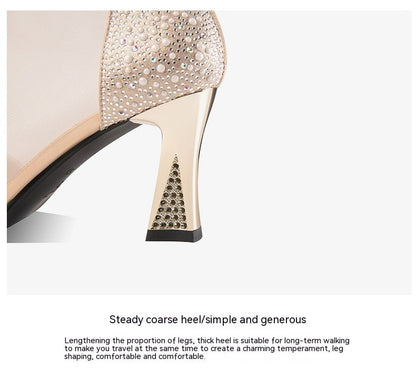 Mid Heel Chunky Heel Back Zipper Women's Shoes