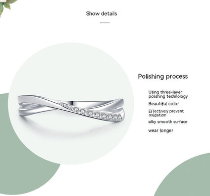 S925 Sterling Silver Cross Line Female Ring Simple