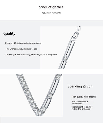 S925 Sterling Silver Temperamental Girl's V-shaped Pendant Necklace