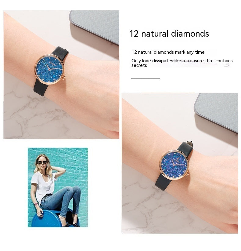 Simple Natural Sapphire Diamond Women's Watch