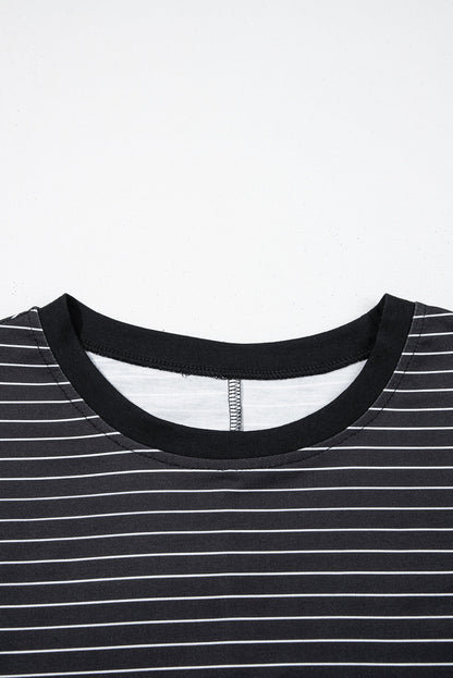 Stripe Ruffle Sleeve Crewneck T-Shirt Mini Dress