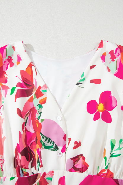 Plus Size Floral Ruffle Sleeve Midi Dress