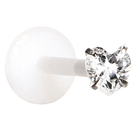 16 G 3/8 Clear 3mm CZ Heart Labret Monroe