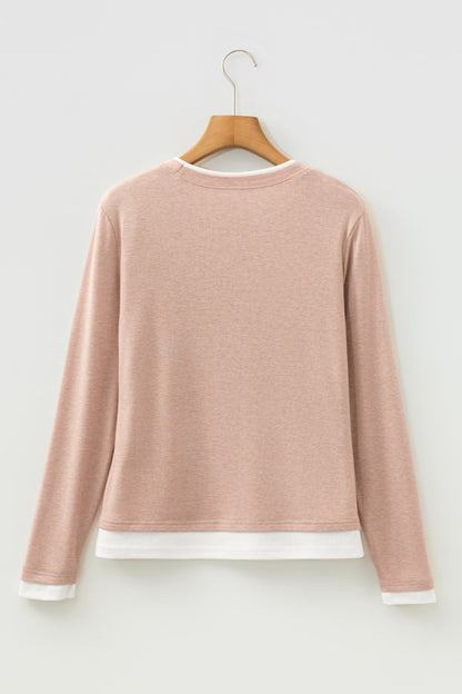 False Two-Piece Patchwork Long Sleeve Top
