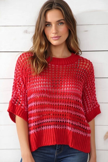3/4 Stripe Draped Sleeve Slouchy Sweater