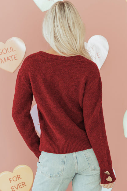 Heart Metal Button V-Neck Knit Cardigan