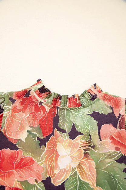 Floral Frill Collar V-Neck Half Sleeve Dress