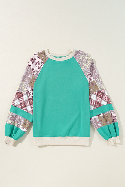 Plaid Paisley Patchwork Long Sleeve Top