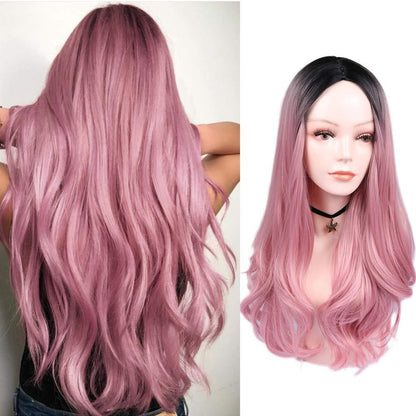 Blonde Ombre Long Curly Wig  Black Root