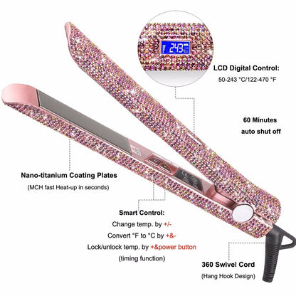Glitter Hair Flat Iron Titanium Plate Straightener