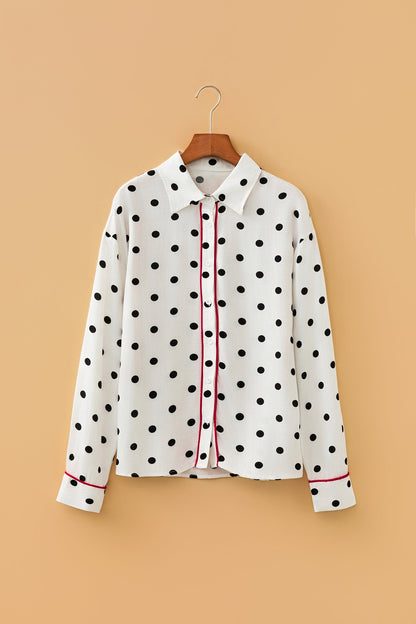 Polka Dot Contrast Piping Elegant Shirt