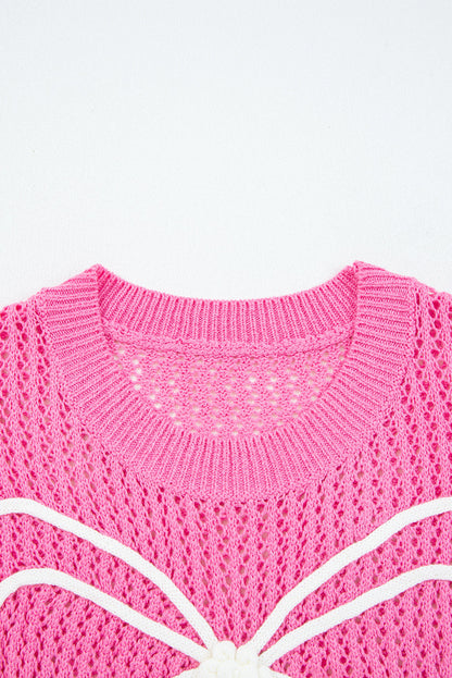 Valentine Bow Hollowed Knit Drop Shoulder Sweater