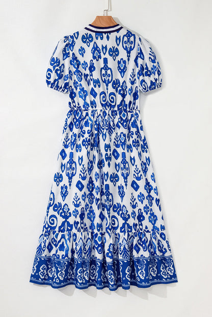 Floral Puff Sleeve V-Neck Maxi Dress