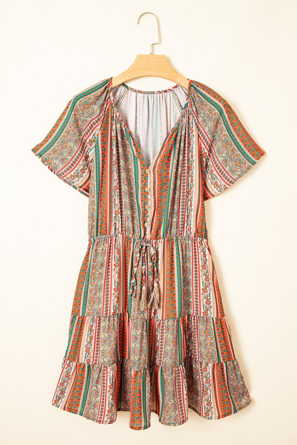 Floral Boho Buttoned V-Neck Ruffle Tiered Dress