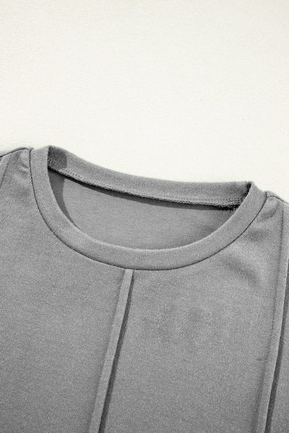 Solid Reverse Seam Crew Neck Long Sleeve Top