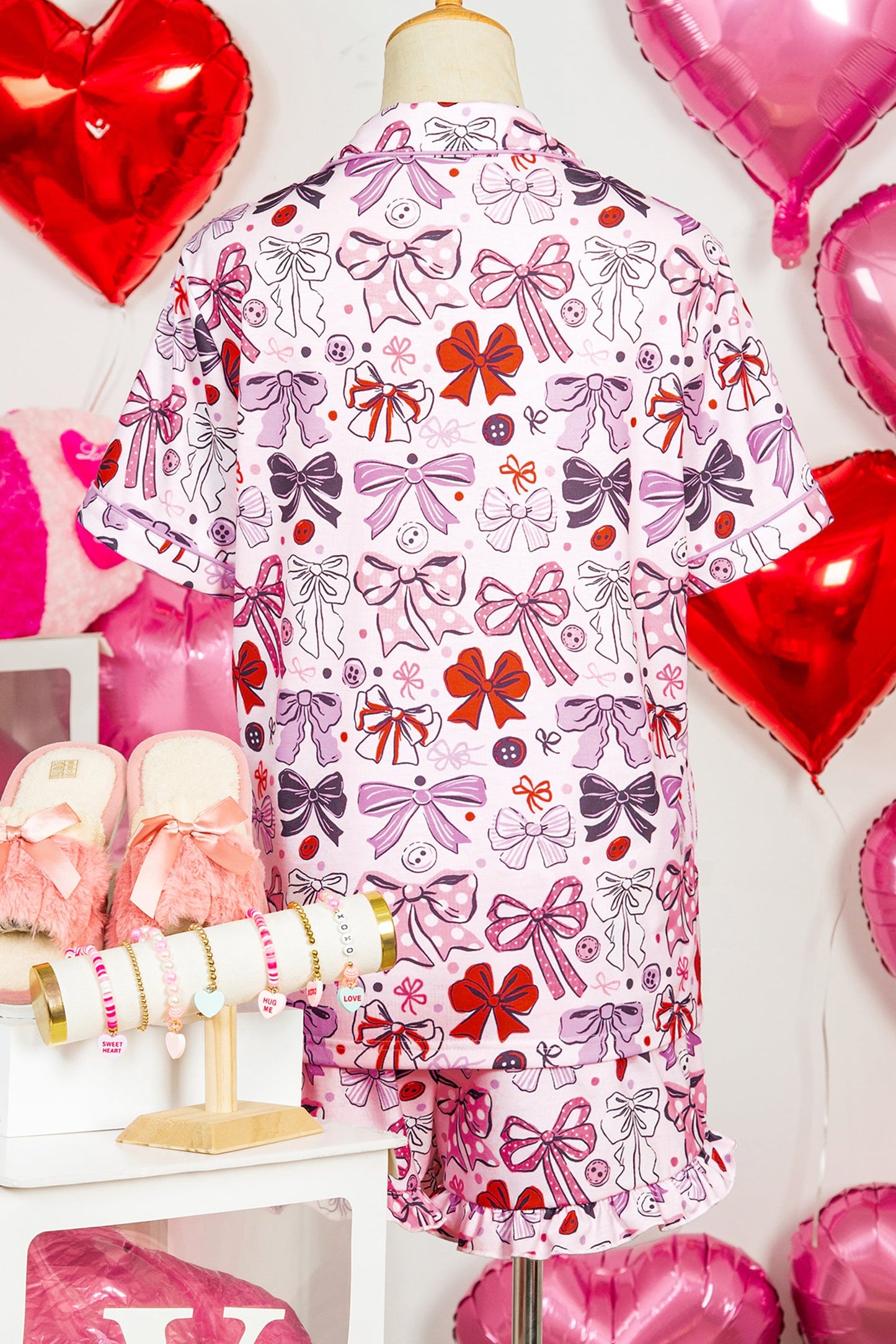 Polka Dot Bow Tie Shirt and Shorts Pajama Set
