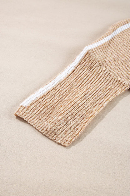 Contrast Stripe 3/4 Sleeve Crew Neck Sweater