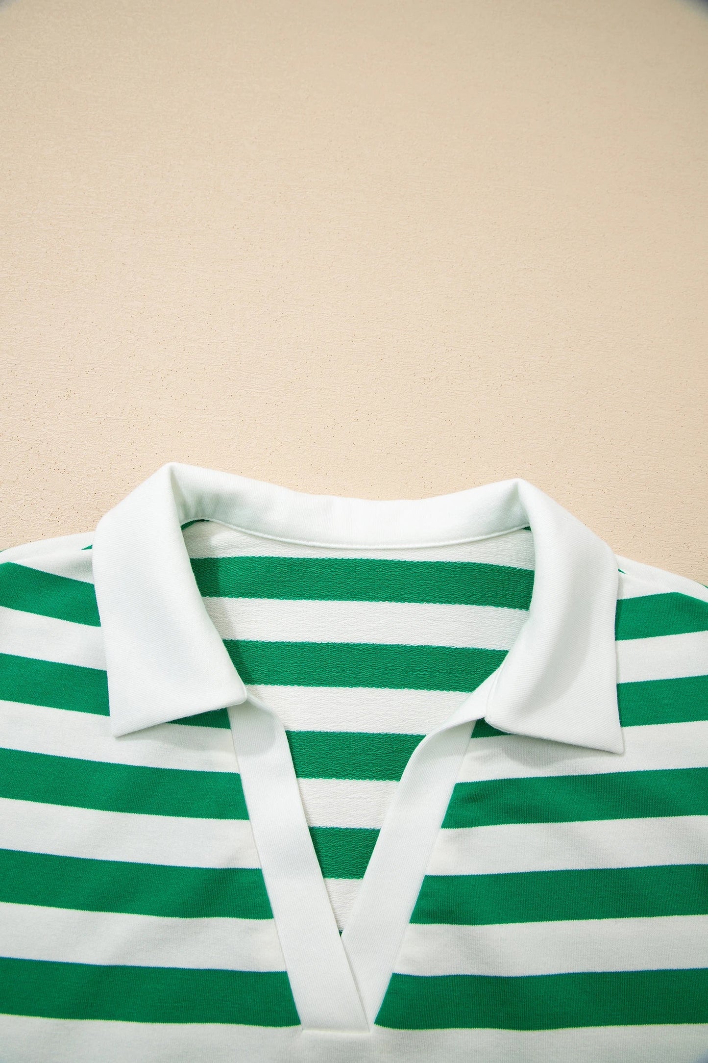 Stripe Collar V-Neck Ruffle Short Sleeve Blouse