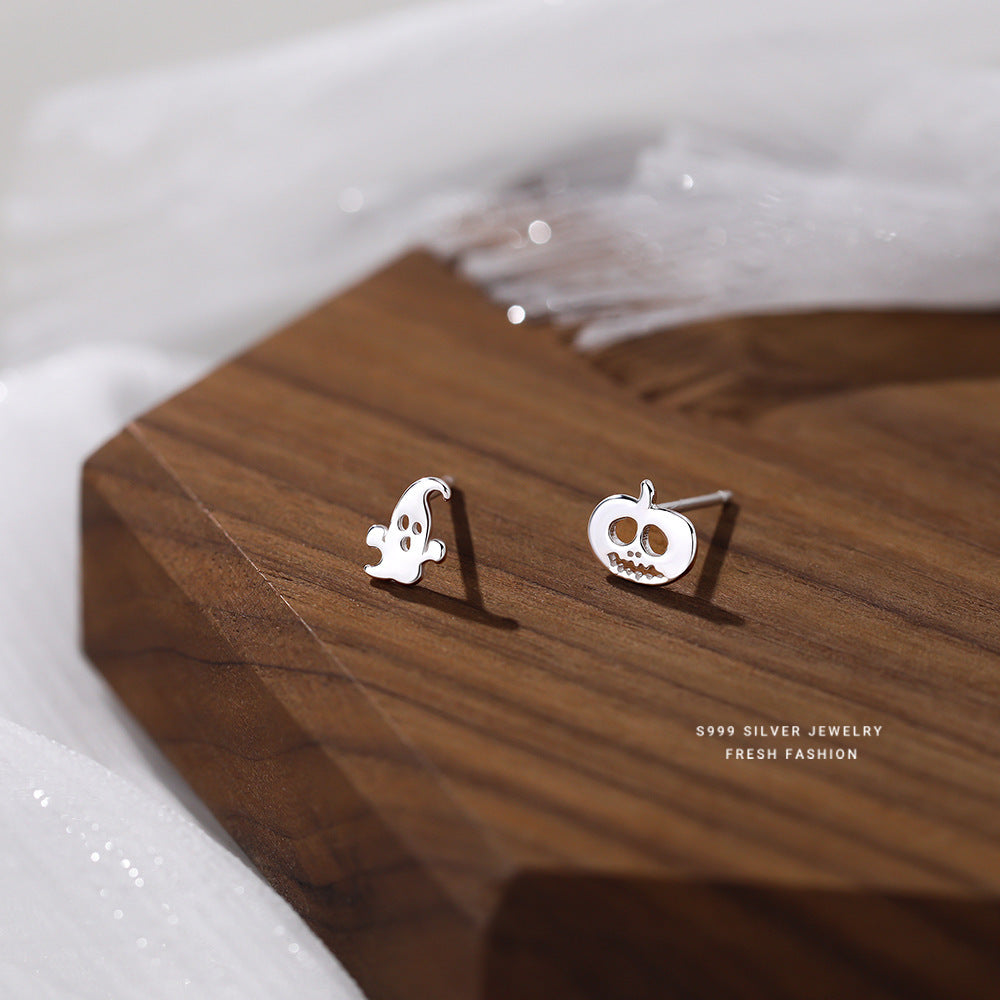S999 Pure Silver Ghost Stud Earrings
