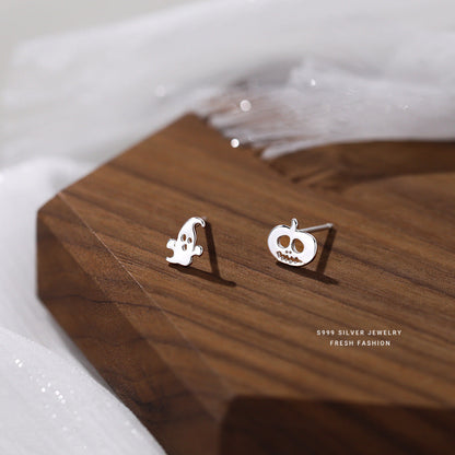 S999 Pure Silver Ghost Stud Earrings