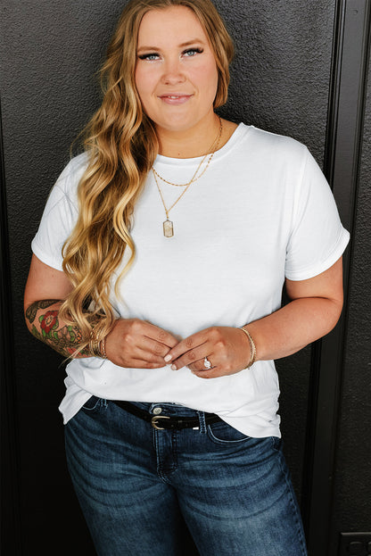 Plus Size Round Neck Roll Sleeve T-shirt